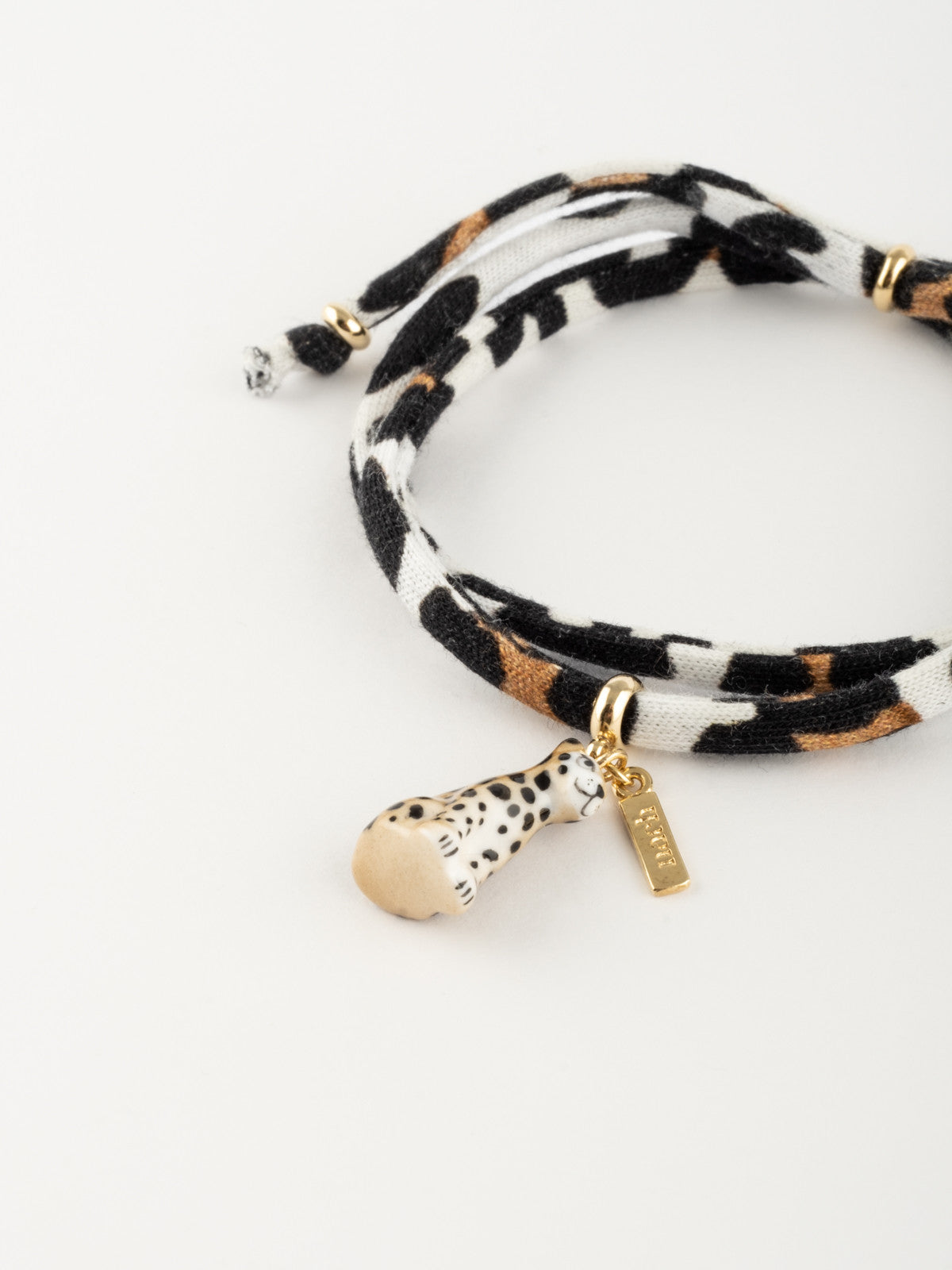 Bracelet ajustable en porcelaine coton upcyclé et laiton doré