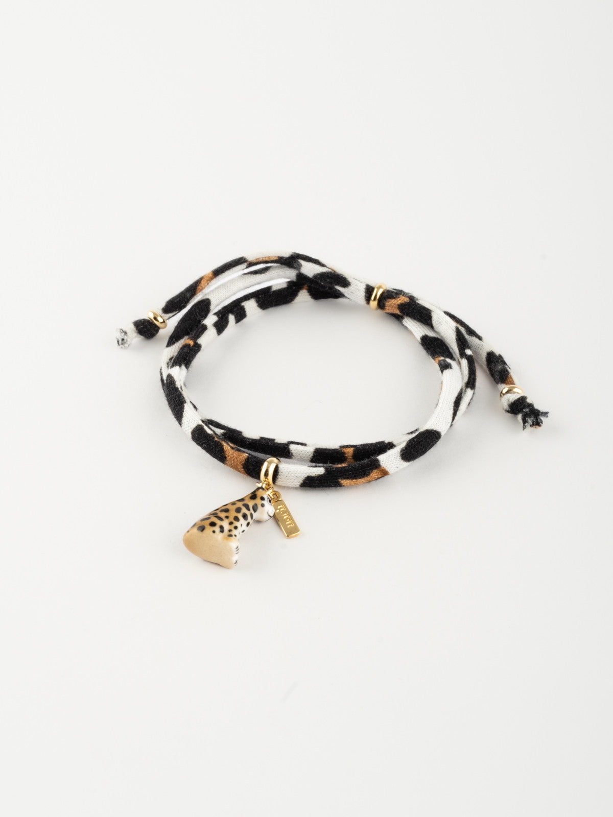 Bracelet ajustable en porcelaine coton upcyclé et laiton doré