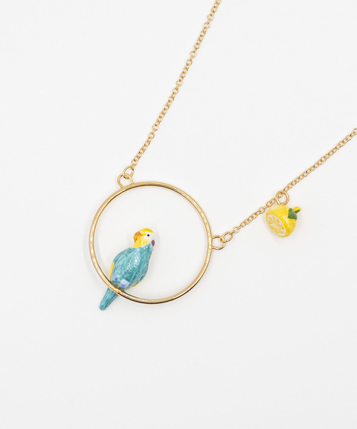 Collier rond perruche bleue & citron