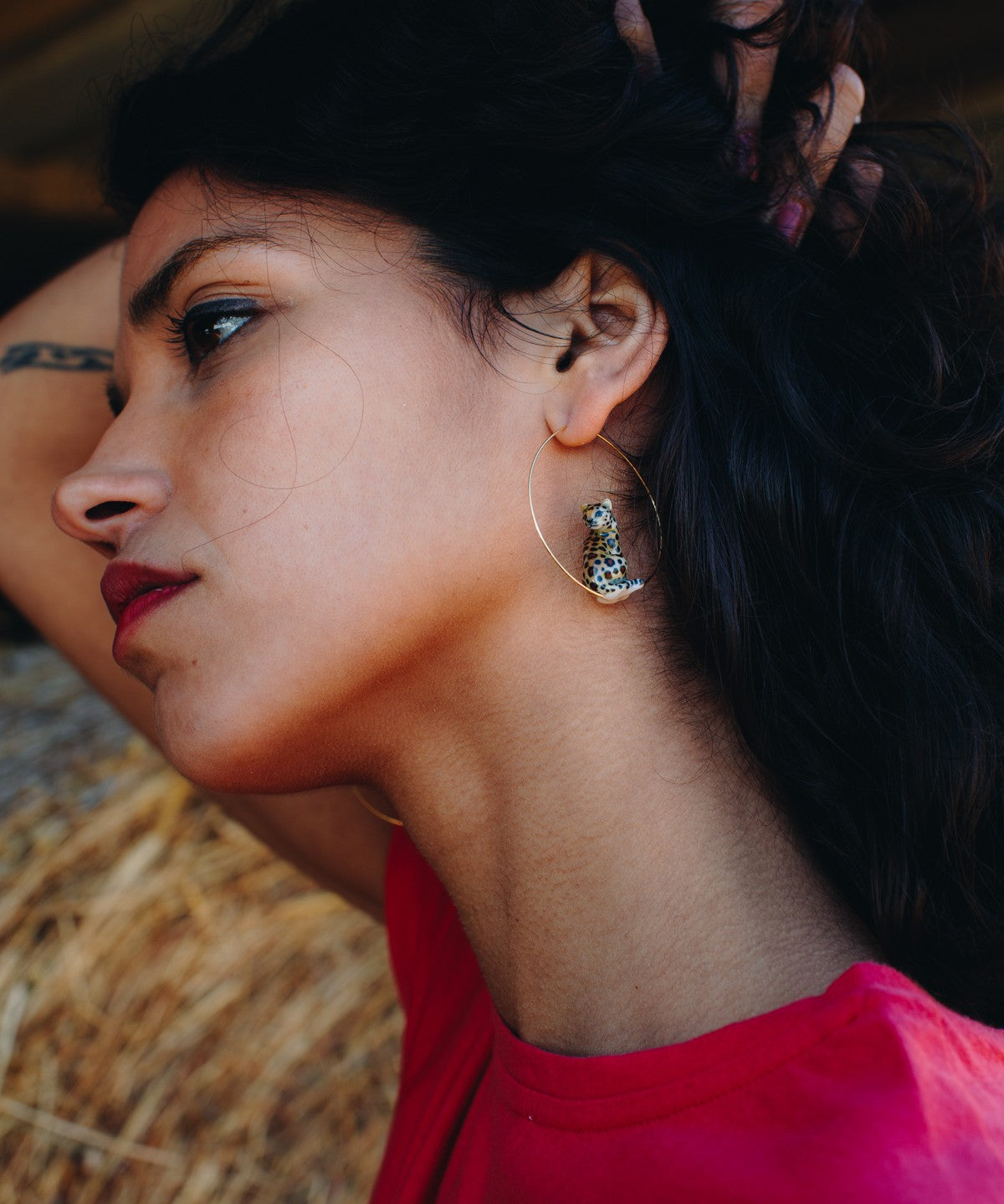 Créoles léopard animal porcelaine peint à la main