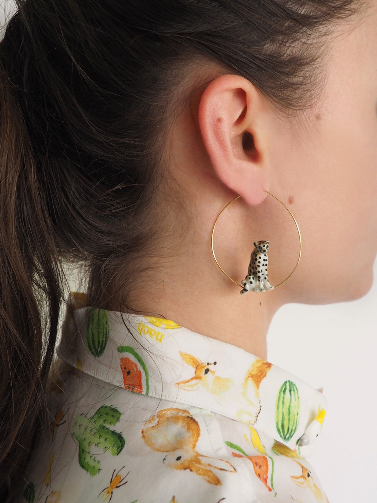 boucles d'oreilles en porcelaine peinte à la main animal léopard