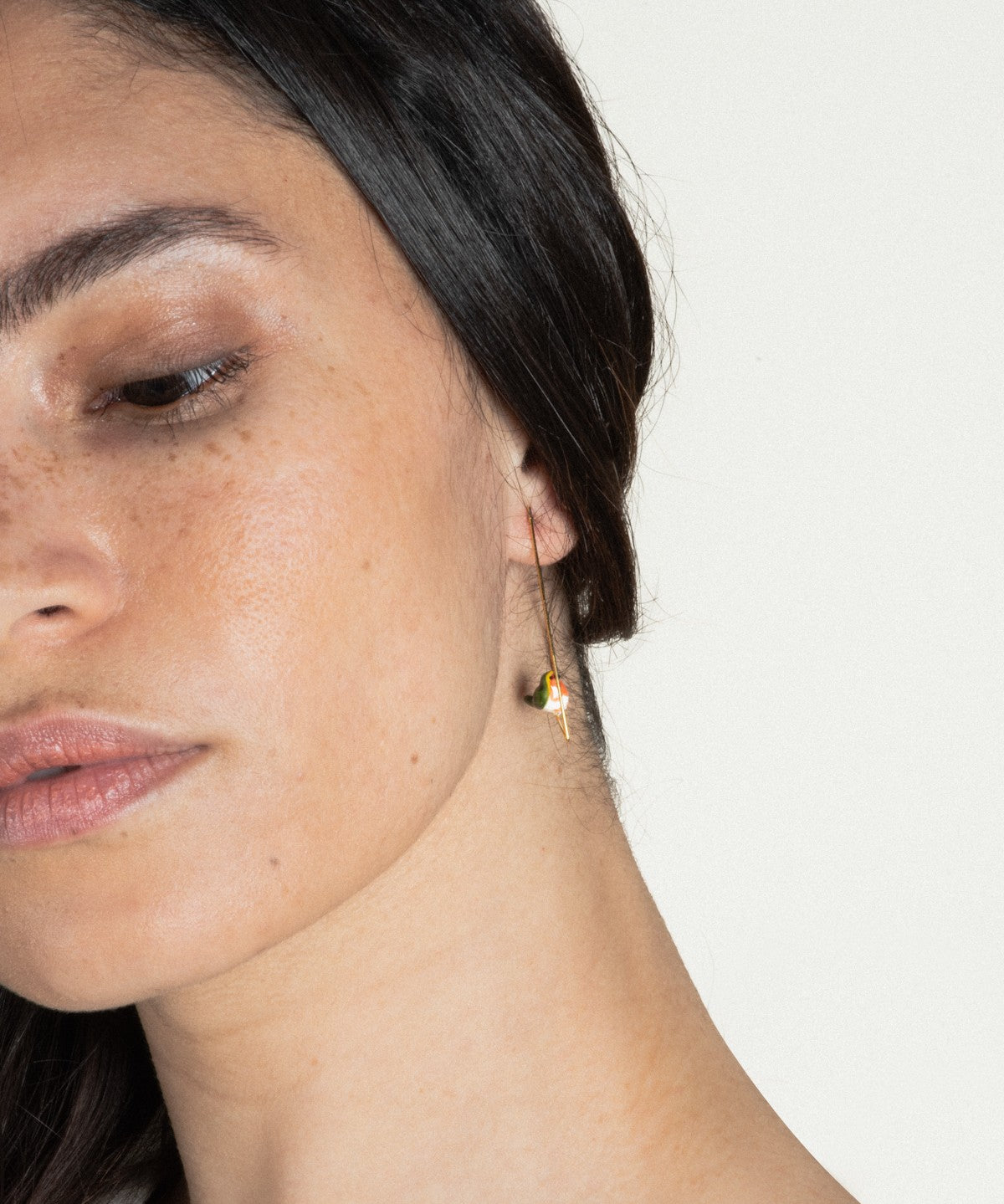 créoles triangles dorées rouge-gorge en porcelaine