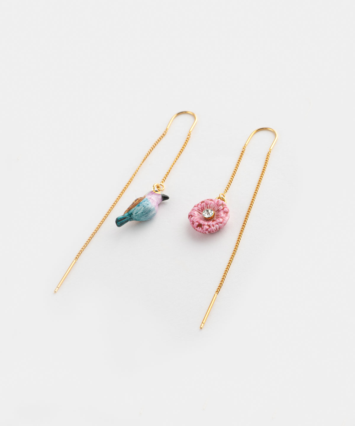 Longues boucles d'oreilles chardon & oiseau