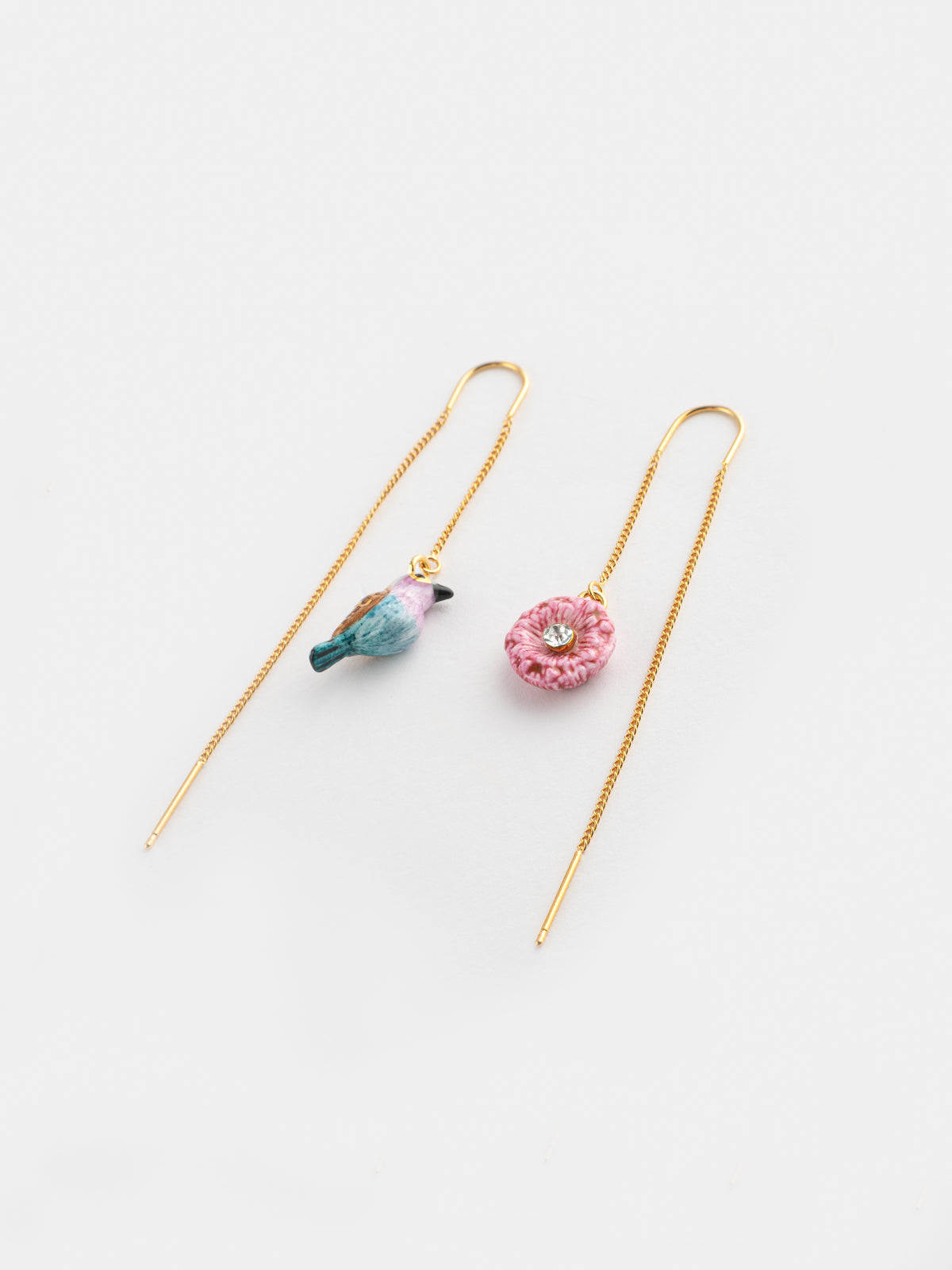 Longues boucles d'oreilles chardon & oiseau