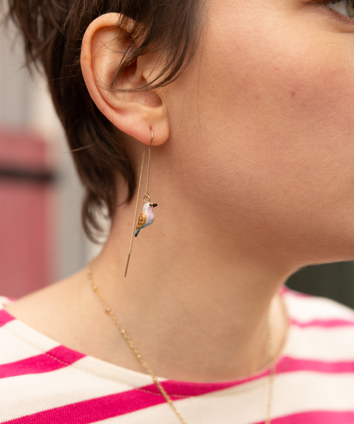 Longues boucles d'oreilles chardon & oiseau