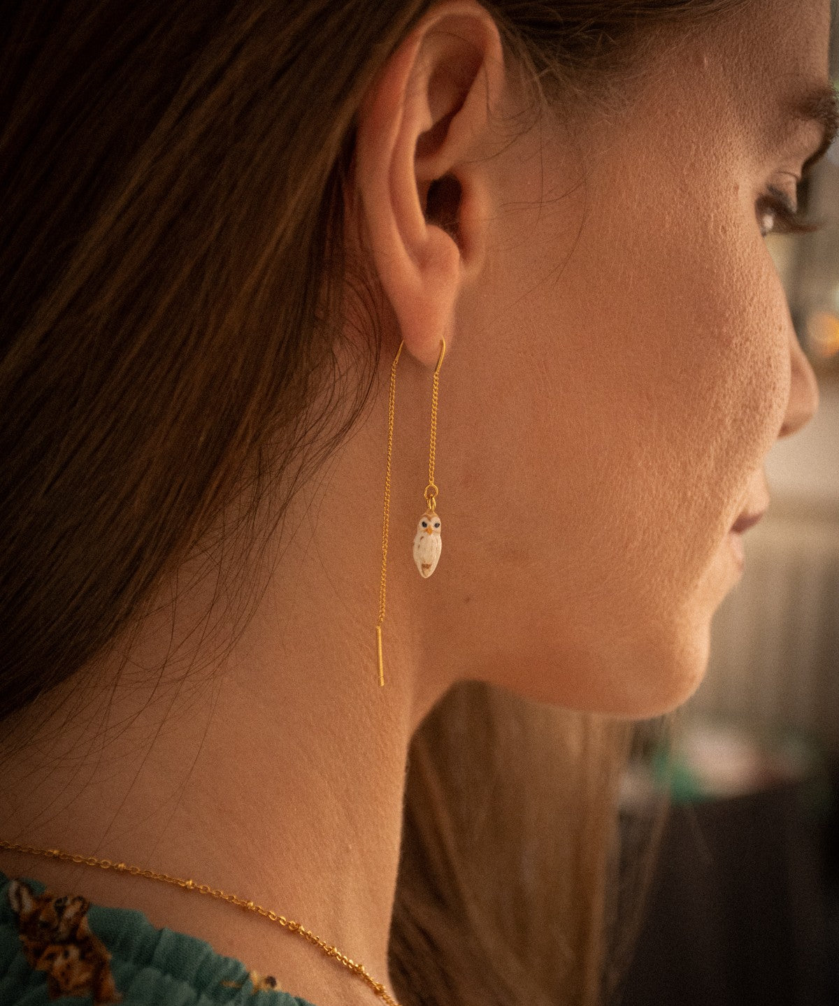 boucles d'oreilles chouette blanche porcelaine peint à la main