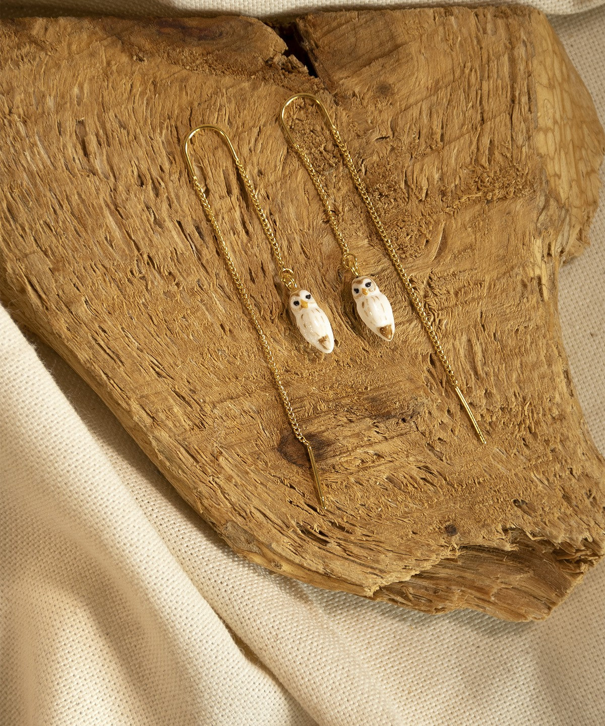 boucles d'oreilles chouette blanche porcelaine peint à la main