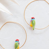 bijou boucles d'oreilles créoles animal oiseau diamant de gould en porcelaine peinte à la main