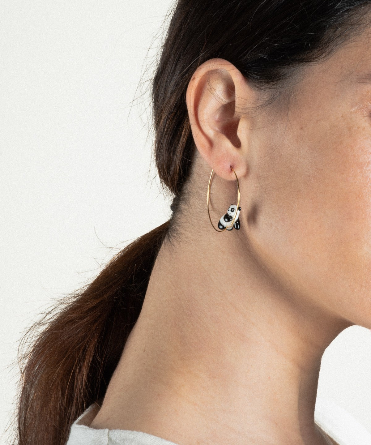 créoles panda animal porcelaine peint à la main