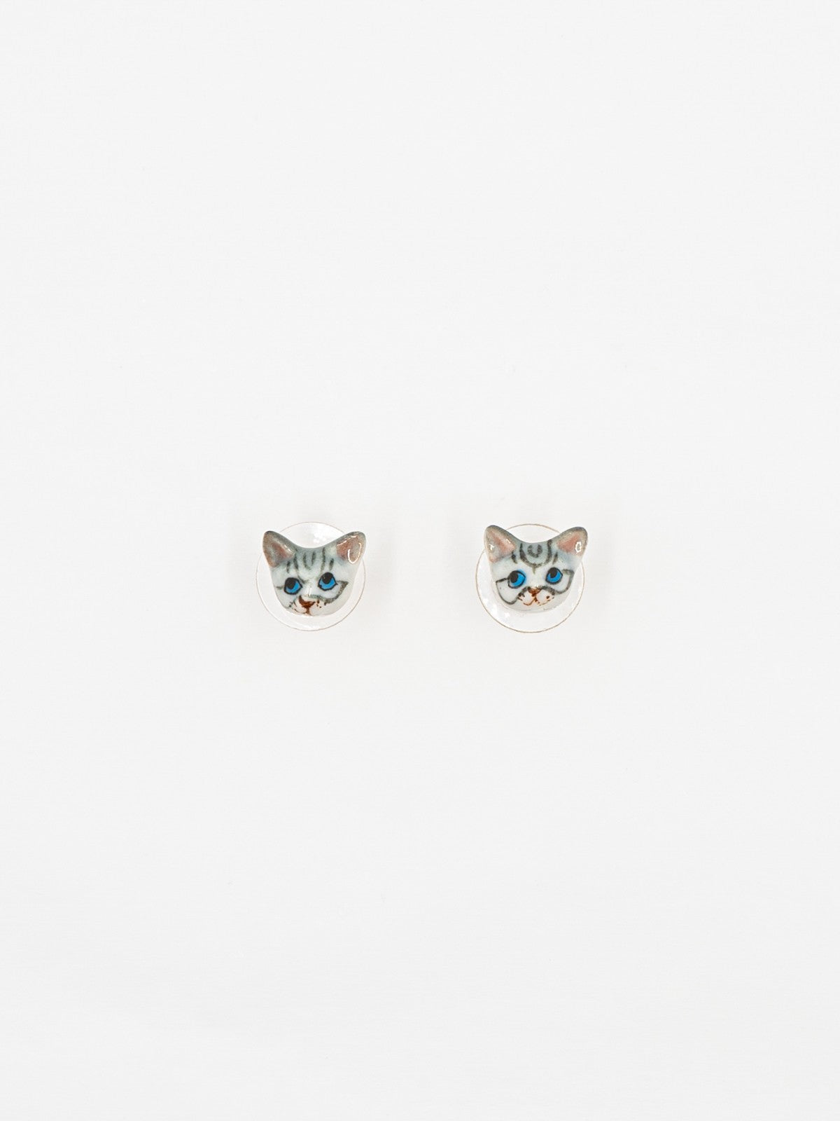 boucles d'oreilles puces chat gris tabby porcelaine