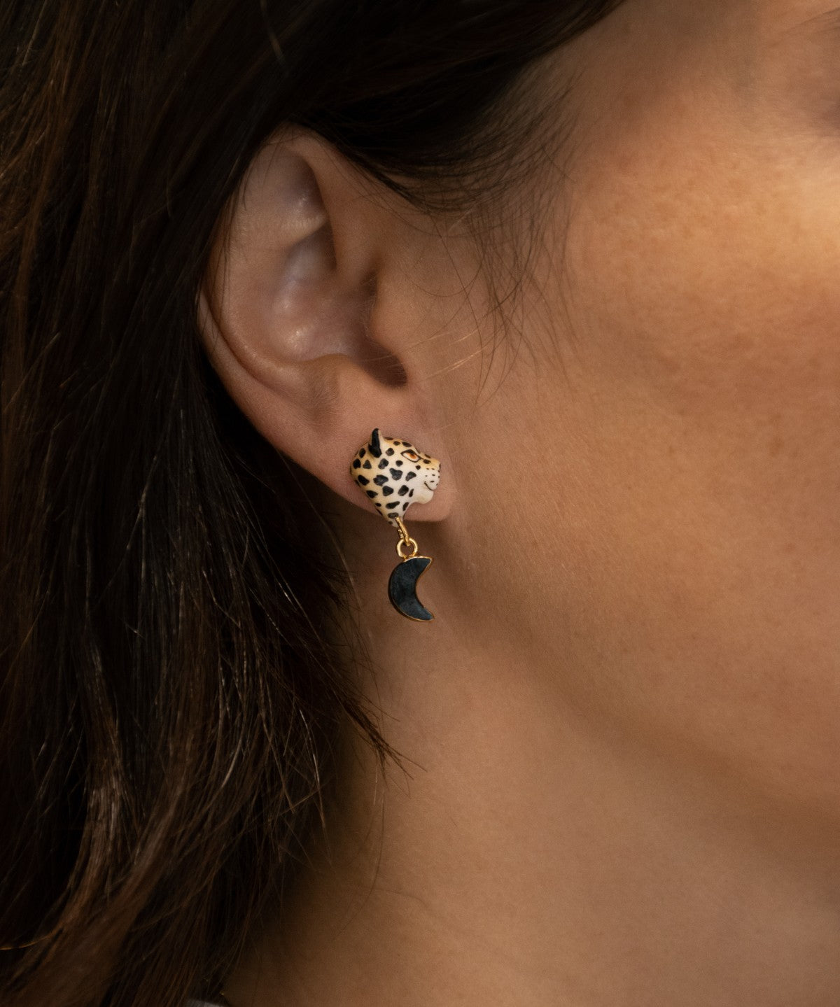 boucles d'oreilles puce leopard porcelaine peint à la main