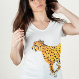 T-shirt blanc dessin guépard 100% coton