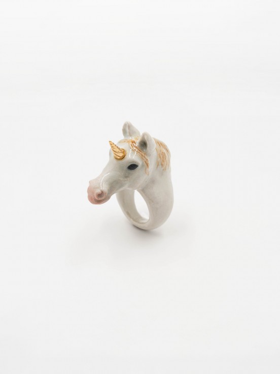 bague en porcelaine peinte à la main  animal licorne