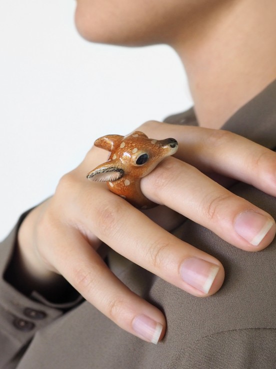 bague en porcelaine peinte à la main animal faon bambi