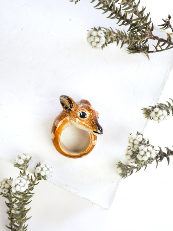 hand painted porcelain ring animal fawn bambi
