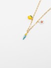 gold necklace lemon flower parrot blue yellow porcelain bird