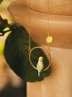 gold necklace round blue yellow parakeet lemon porcelain bird