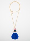collier doré perroquet rose bleu plume bleue