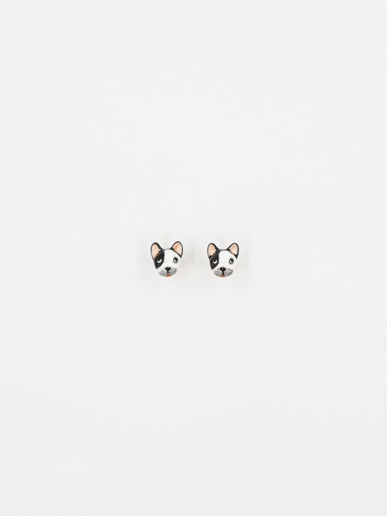 earrings stud french bulldog black and white porcelain