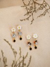 earrings grey cat tabby flower pendant porcelain
