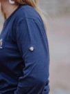 Navy blue round neck sweater with animal embroidery bird