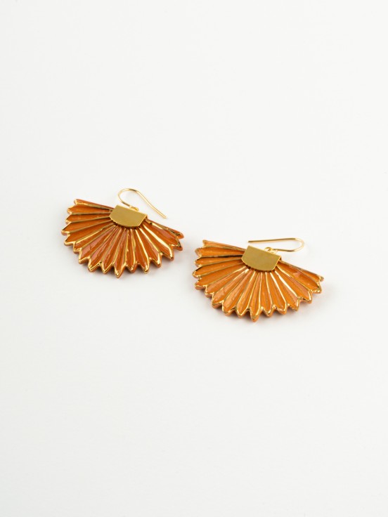 Earrings terracotta gold handmade porcelain fan