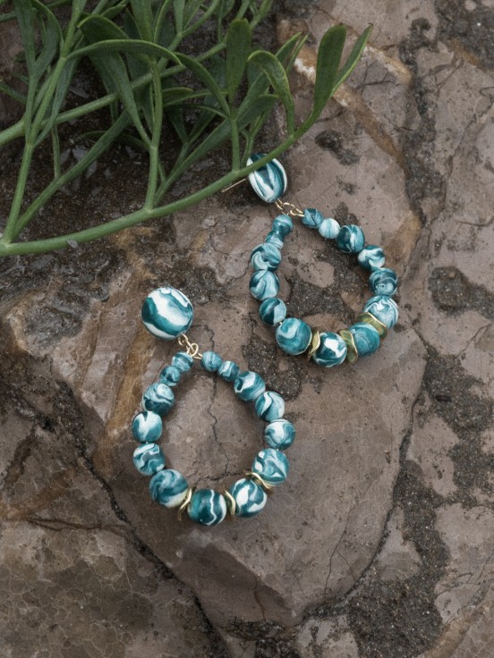 turquoise marbled earrings hand painted porcelain