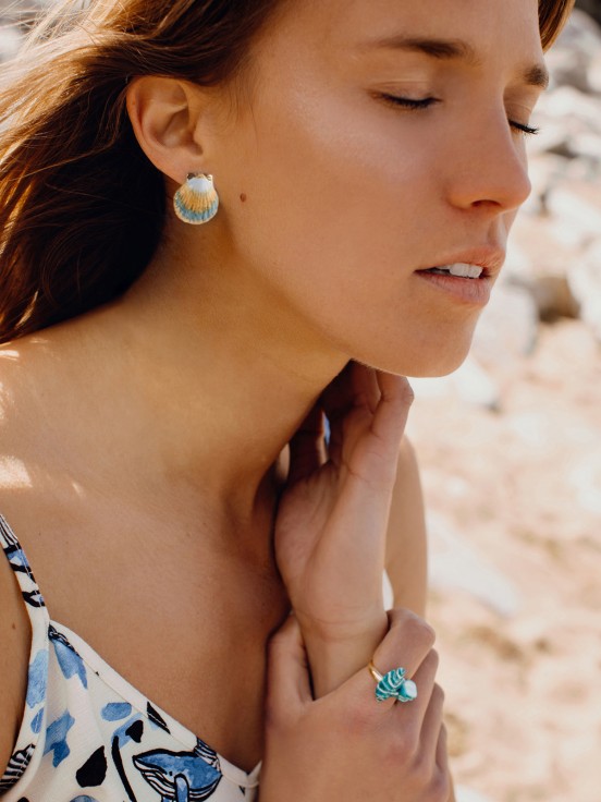 Blue gold shell earrings