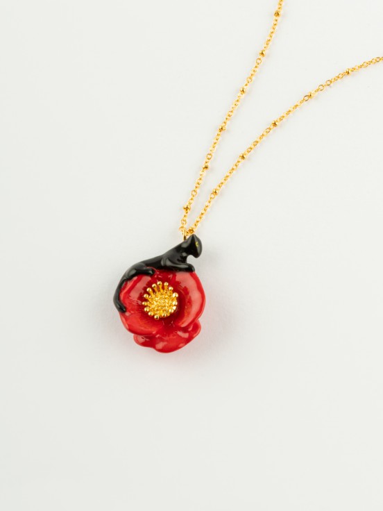 Animal Black panther poppy flower necklace Nach