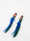 blue green and red parrot earrings with feathers