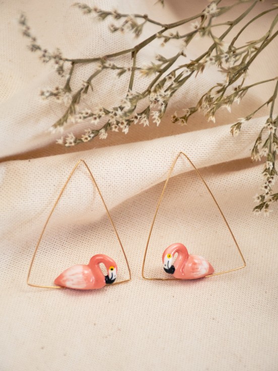 golden triangles creoles pink flamingo in porcelain