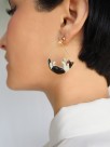 Gold pendant earrings black & white cat