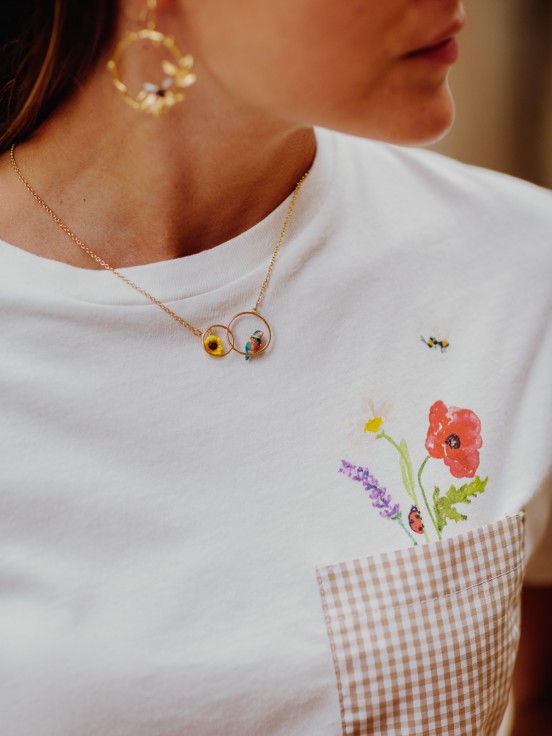 Bird Bee-eater sunflower necklace porcelain Nach