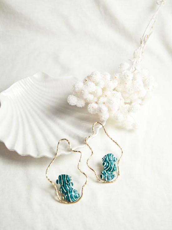 Blue and white fish earrings