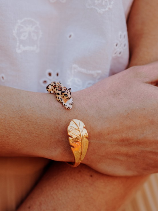 Leopard and gold leaf bracelet