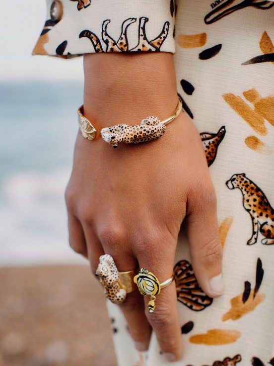 Leopard and leaf bracelet