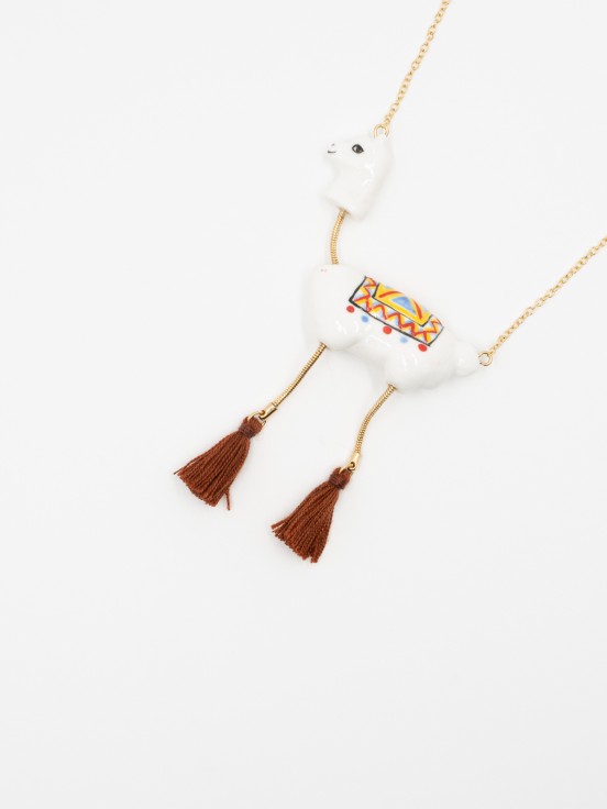 Lama with pompoms necklace