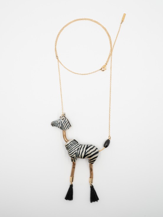 Zebra with pompoms necklace