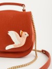 sac pochette en cuire couleur brique oiseau en porcelaine