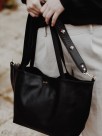 Black leather shopping bag