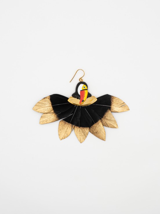 Toucan head with feathers earrings