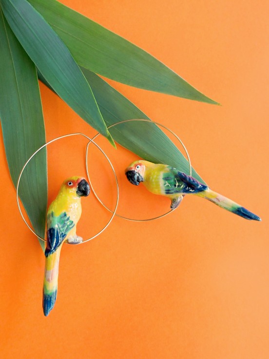 porcelain bird hoop earrings