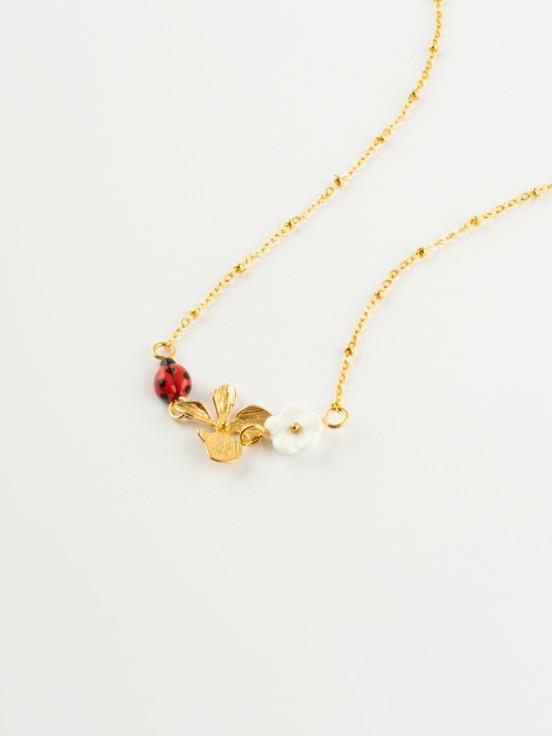 Ladybug and flowers necklace Porcelain Nach