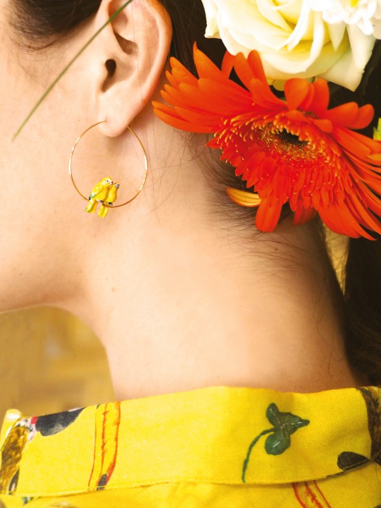 yellow parrot bird hoop earrings