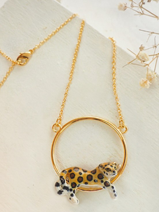 Leopard necklace animal porcelain hand painted