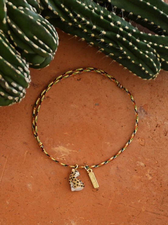 Bracelet charm's multicolore animal leopard porcelaine peint a la main