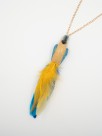 jewel necklace animal blue parrot with feathers hand painted in porcelain