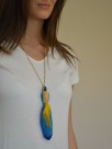 jewel necklace animal blue parrot with feathers hand painted in porcelain