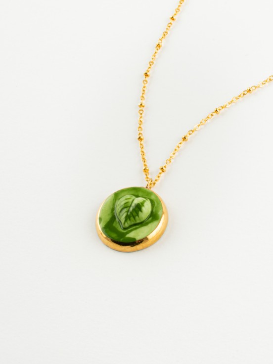 cameo leaf necklace vegetal hand painted porcelain