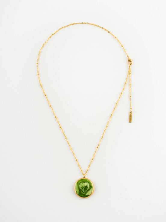 cameo leaf necklace vegetal hand painted porcelain
